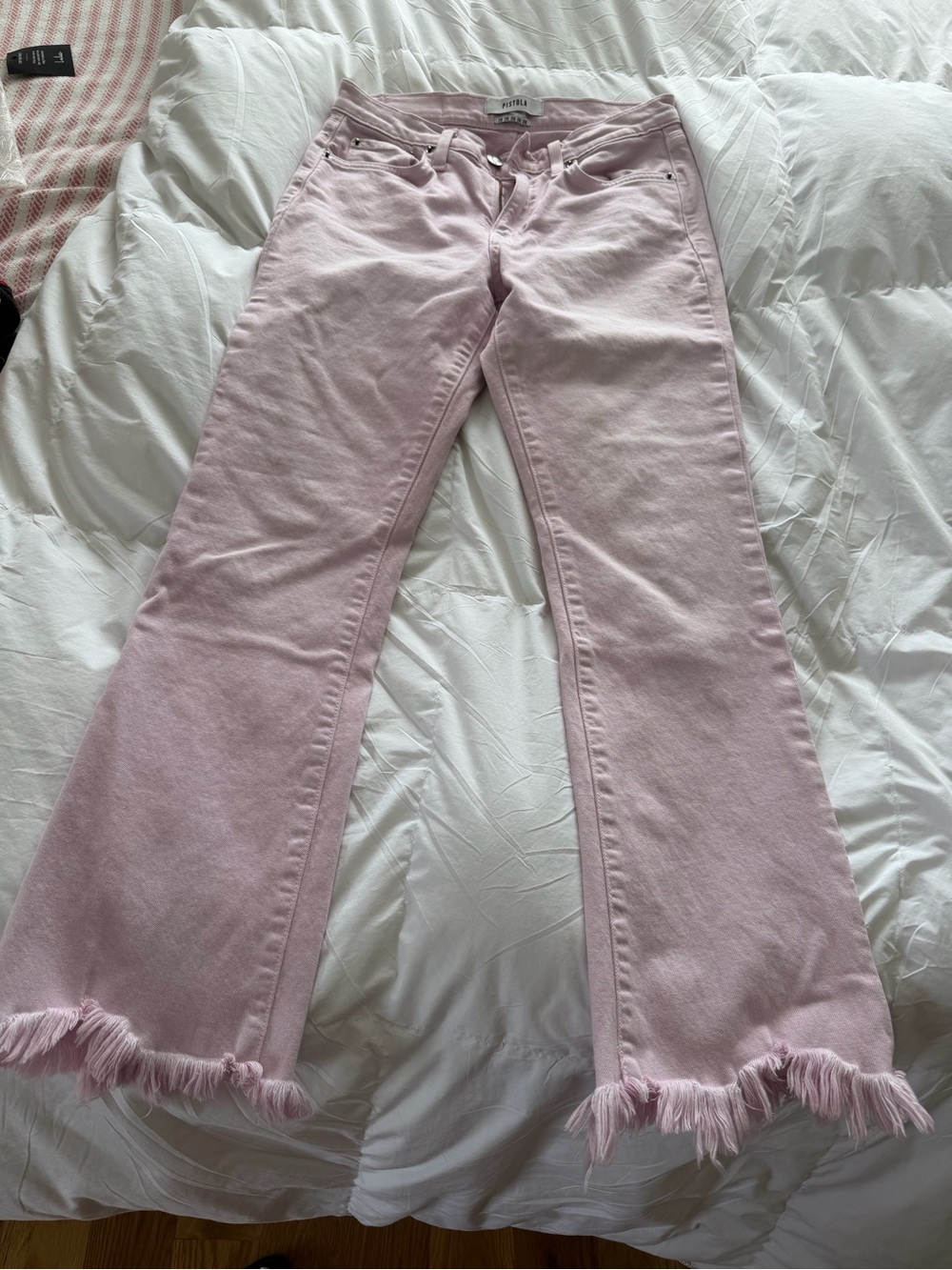 pistola Pastel Pink High-Rise Frayed Hem Cropped Jeans